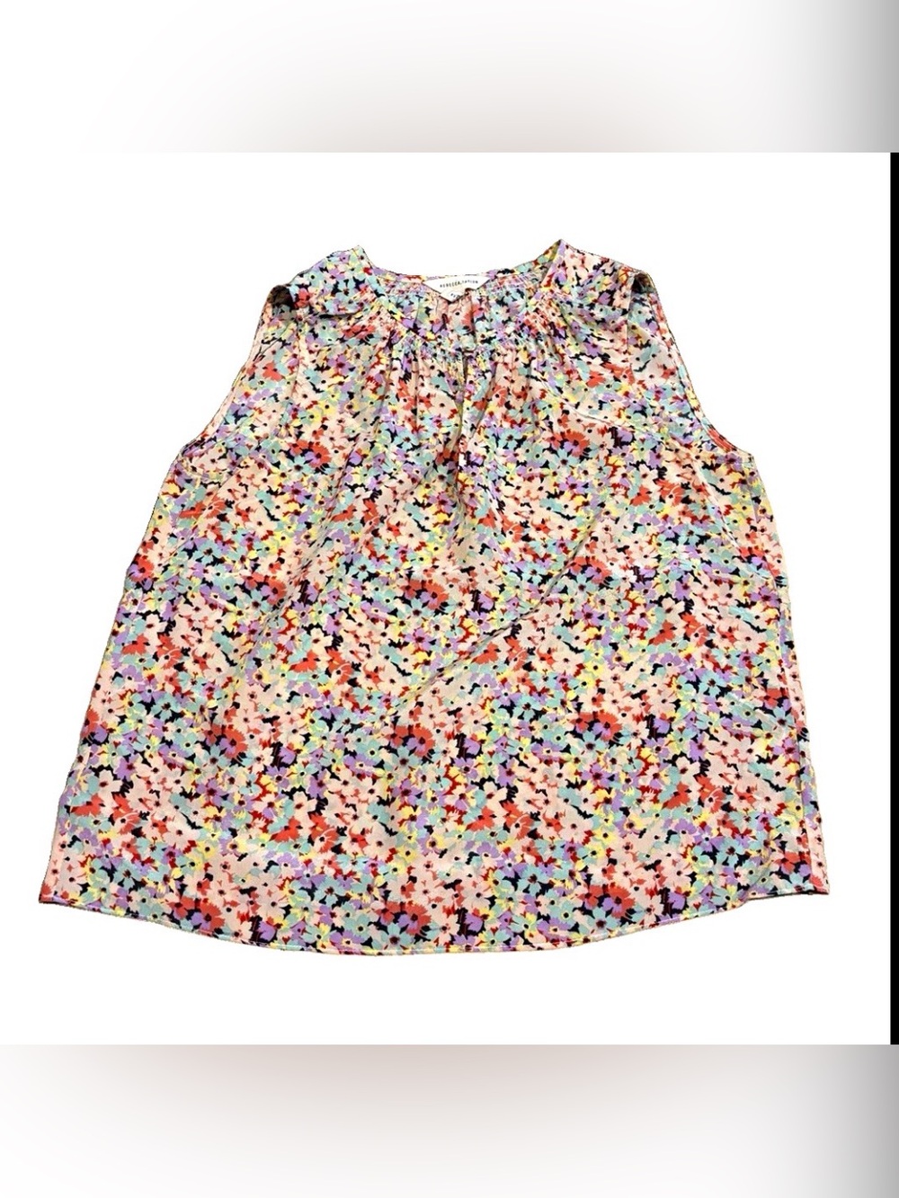 Rebecca Taylor Silk Chiffon Floral Blouse Ruffle Pleated Sleeveless 6 Multi